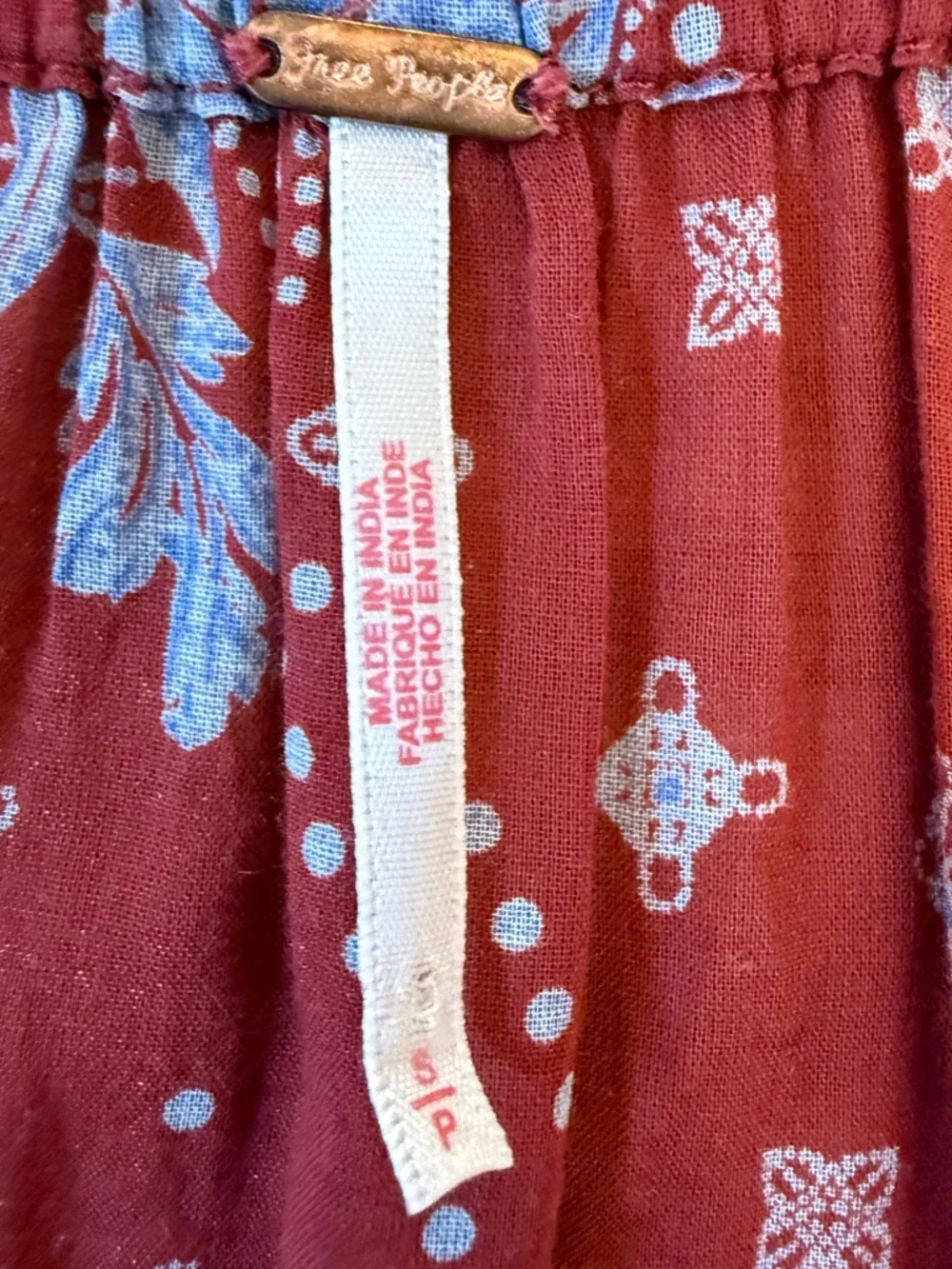 Free People Golden Hour Maxi Dress Floral Smocked Burgundy Blue Size Small - Picture 9 of 14